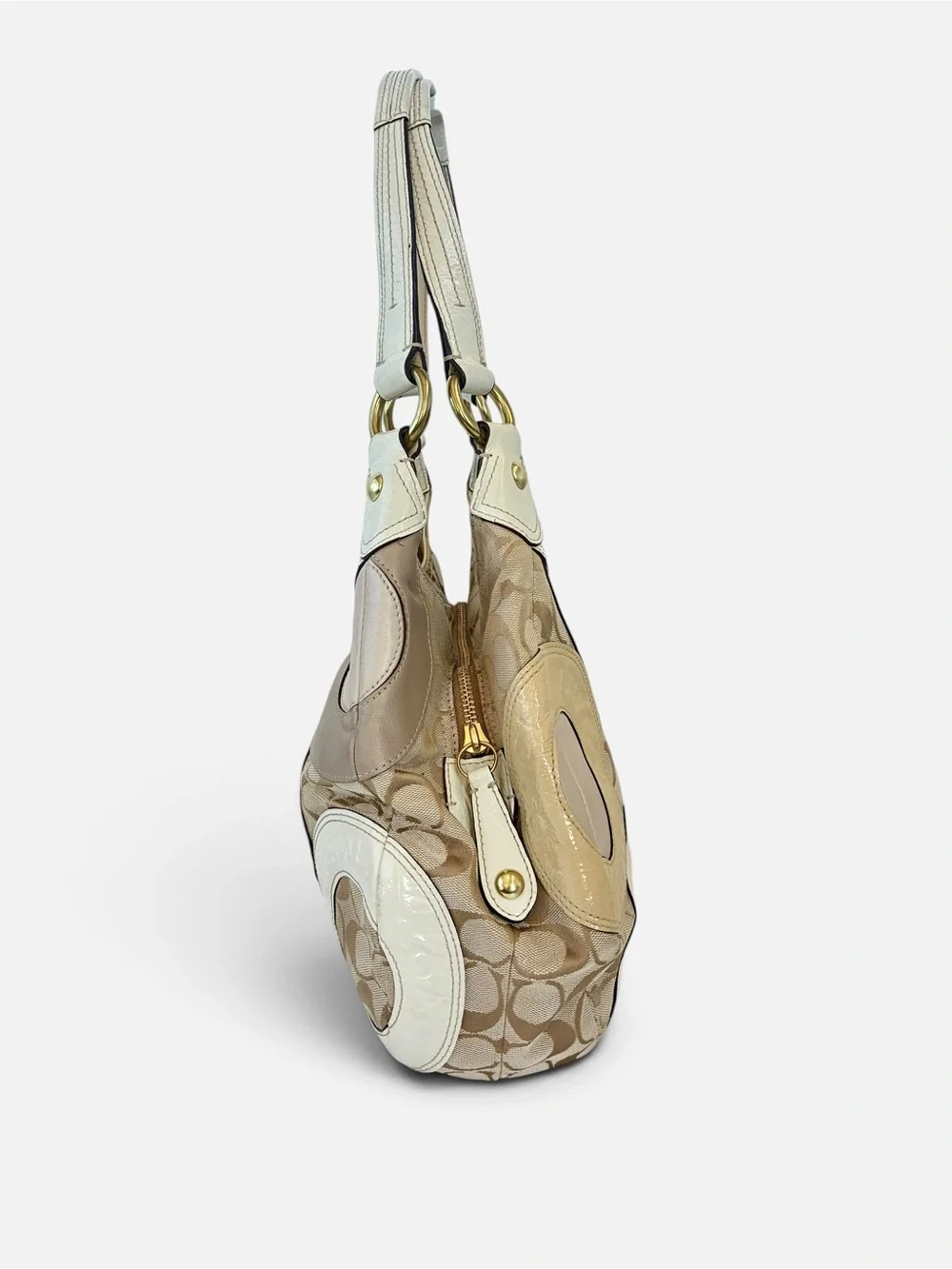 Coach Neutral Multi Circle Patch Hobo with Gold Hardware